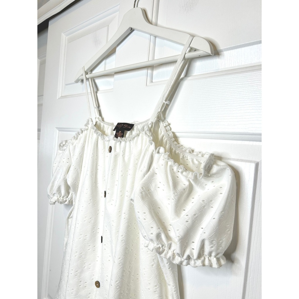 Coco‎ and Sky Cold Shoulder Top 3XL White Eyelet Lace Button Front - Picture 2 of 4